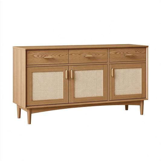Credenza 150 cm in legno marrone con rattan per soggiorno stile retrò
