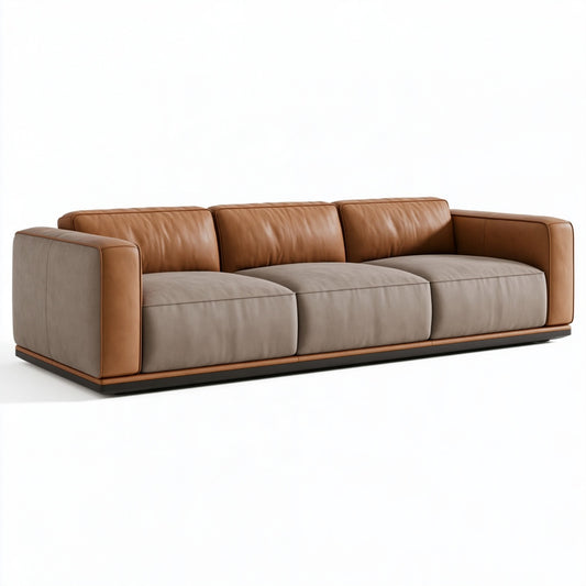 Divano a 3 posti 240 x 95 x 75 cm in rivestimento effetto pelle marrone e grigio - stile moderno