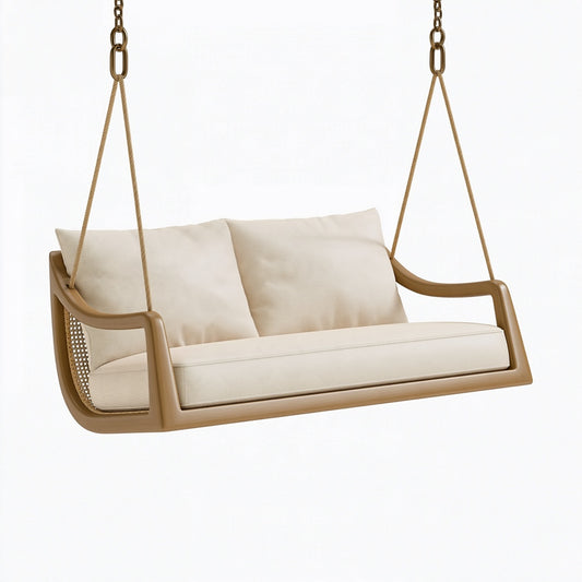 Dondolo sospeso 140 x 75 x 55 cm in legno beige per relax stile naturale
