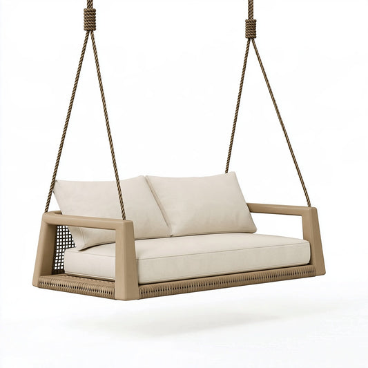 Dondolo sospeso 140 cm in corda beige e marrone per esterno - seduta a due posti