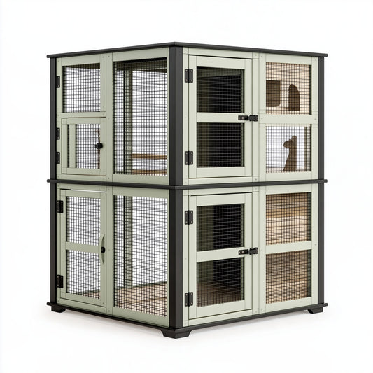Recinto per gatti 120 x 60 x 140 cm in legno verde salvia con rete metallica a due livelli