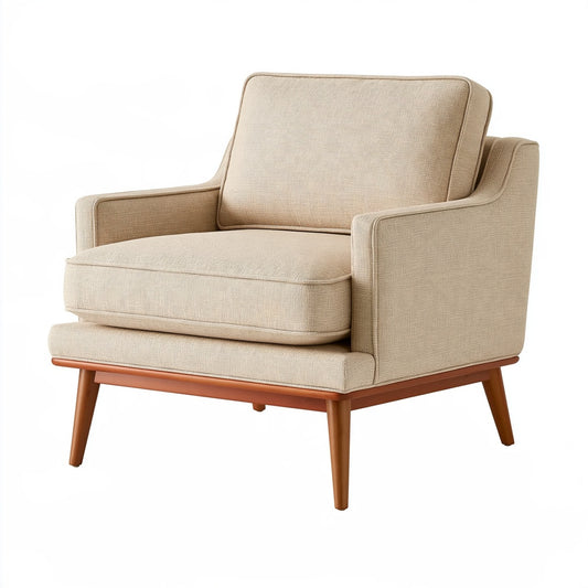 Poltrona 85 x 80 x 88 cm in tessuto beige con gambe in legno - stile moderno